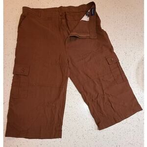 trust linen blend brown cargo capri pants womens waist 38"